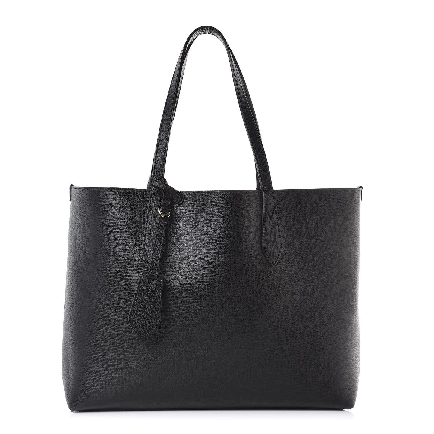 Grainy Calfskin Haymarket Check Medium Reversible Tote Black