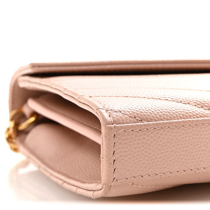 Saint Laurent Grain De Poudre Matelasse Chevron Monogram Chain Wallet Pale Blush 8 of 9