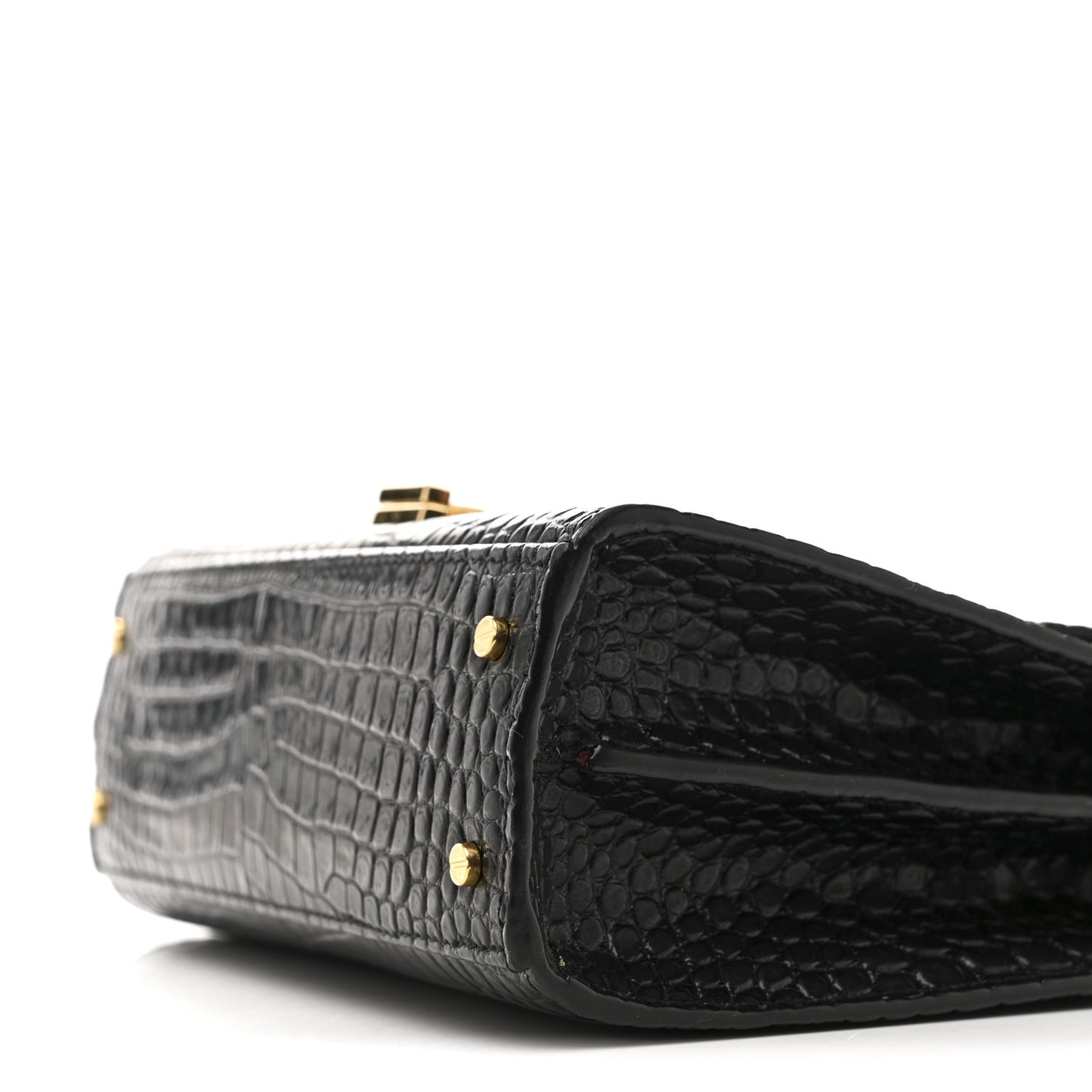 Calfskin Crocodile Embossed Mini Classic Monogram Cassandra Top Handle Black
