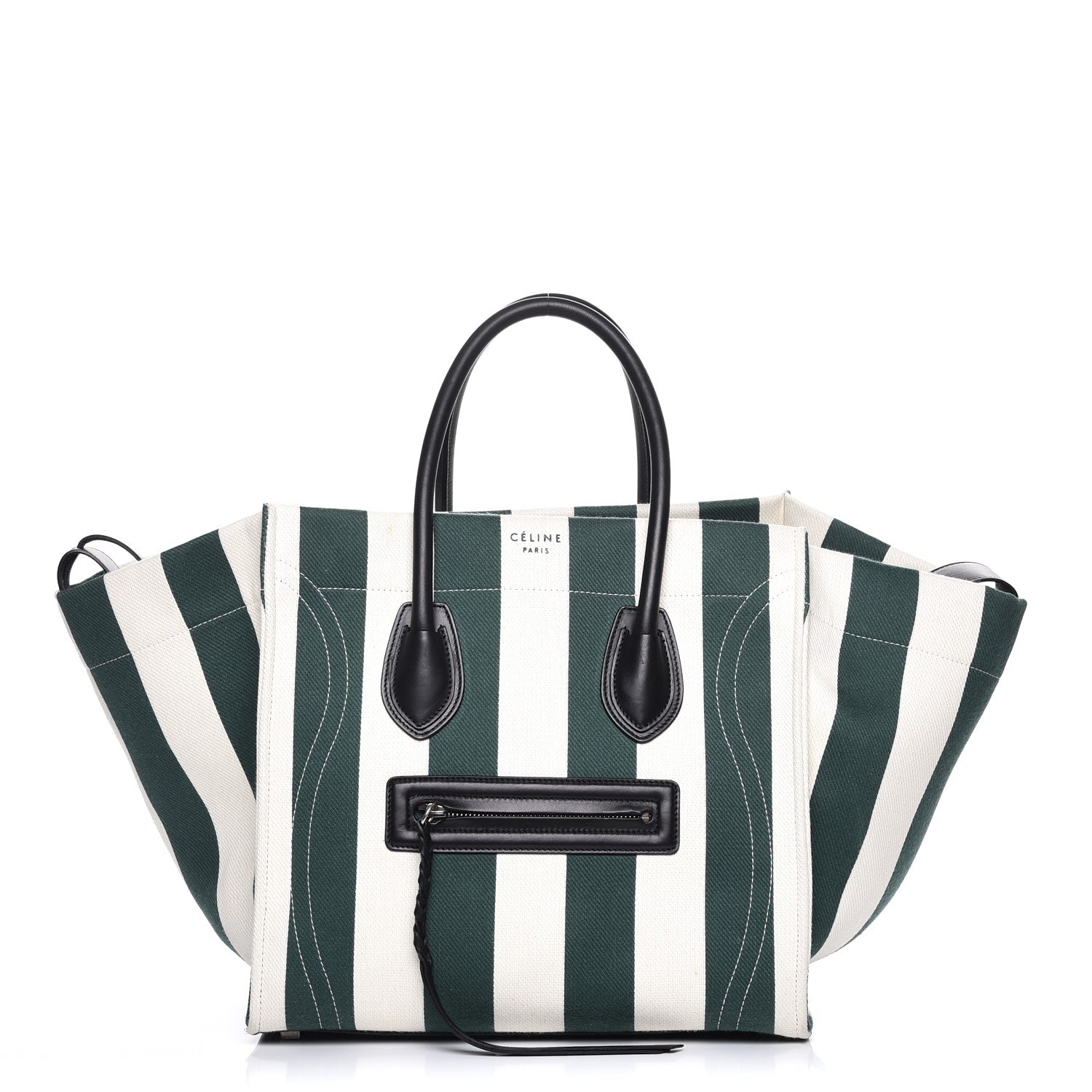 Celine Cotton Canvas Striped Medium Phantom Luggage White Green 1 of 8