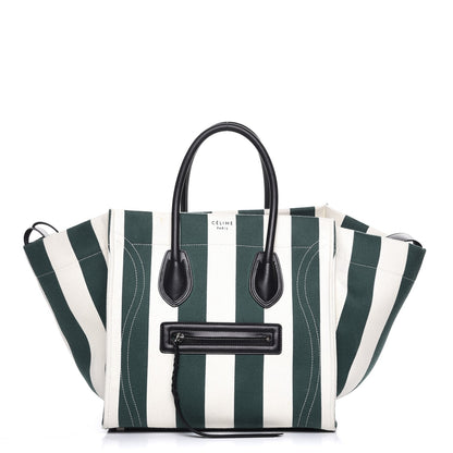 Celine Cotton Canvas Striped Medium Phantom Luggage White Green 1 of 8