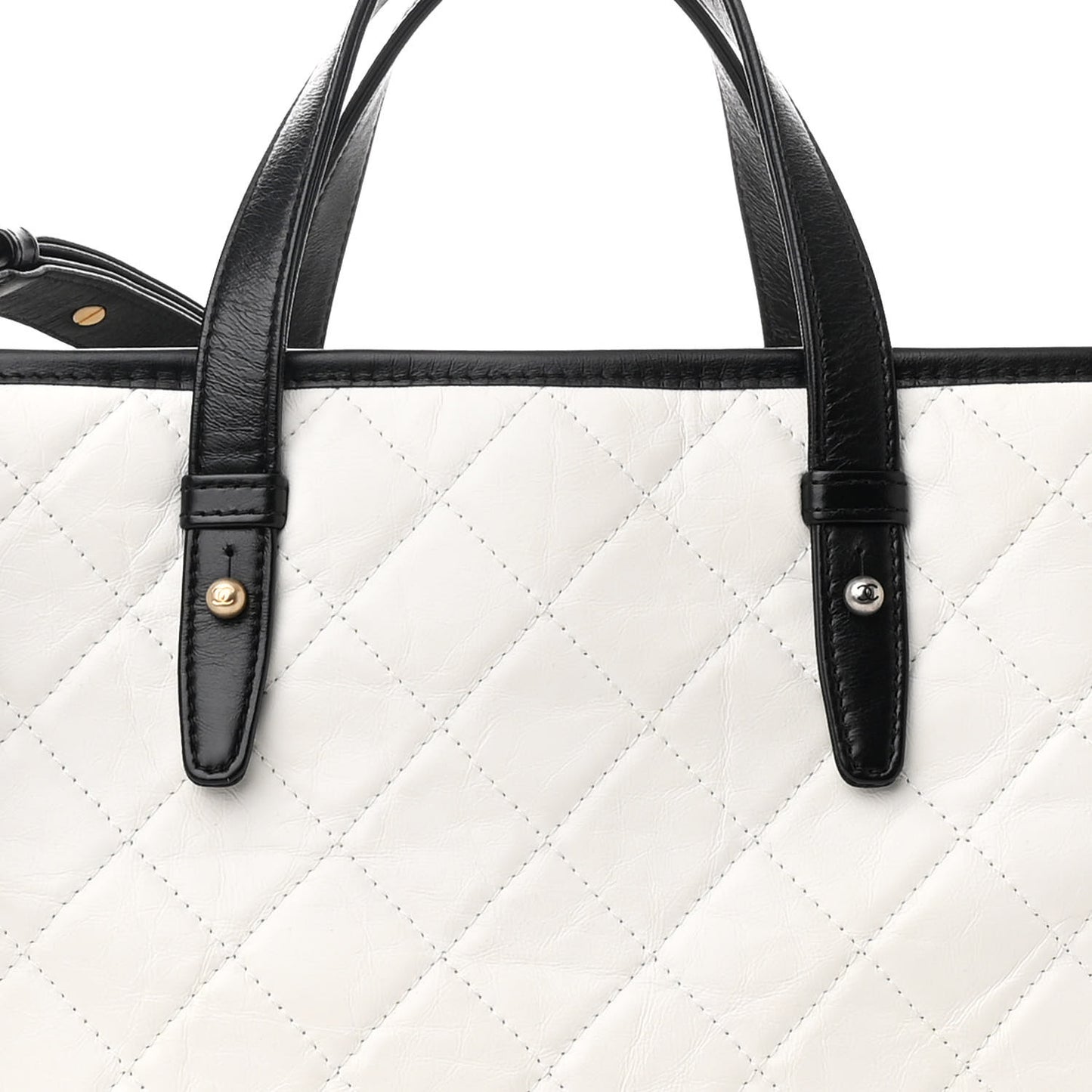 Aged Calfskin Quilted Large Gabrielle Shopping Tote White Black