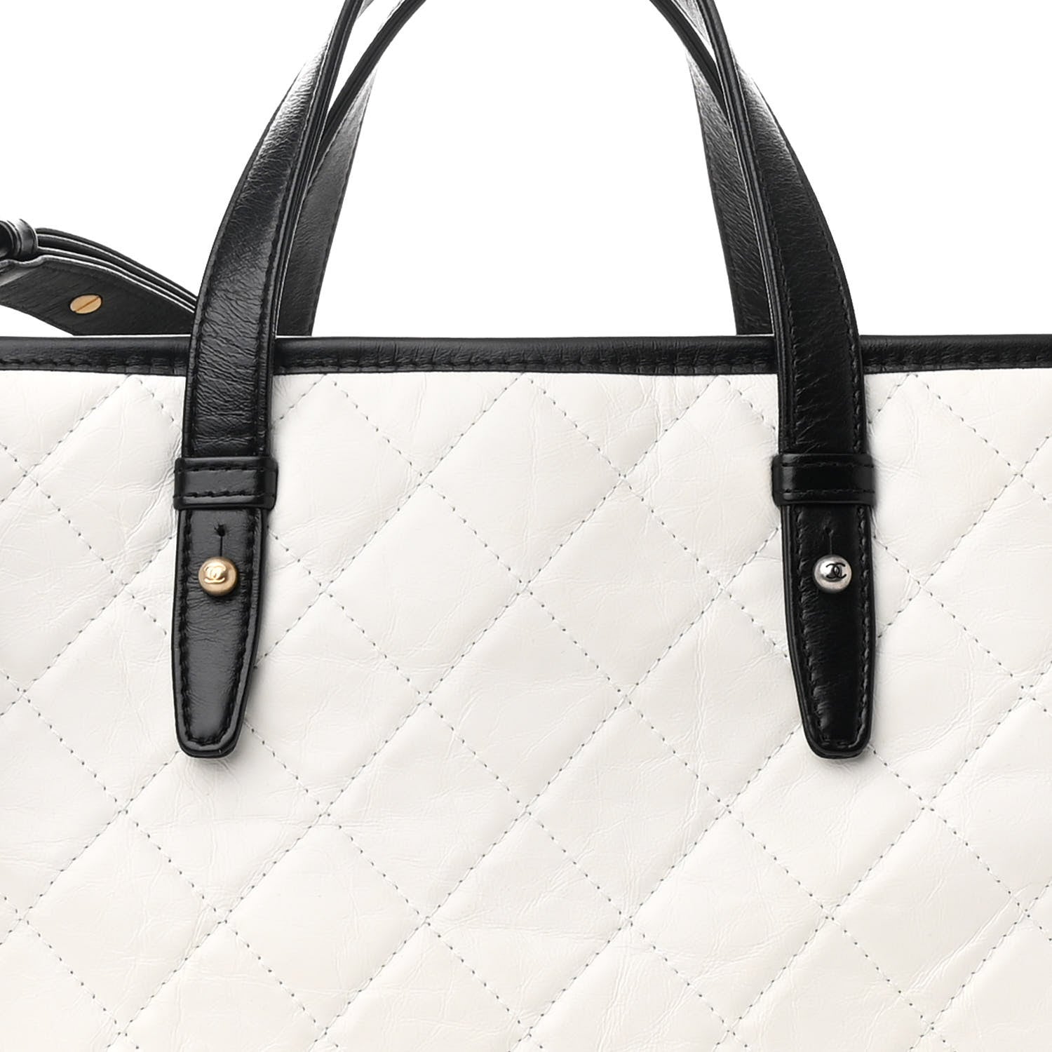 Chanel Aged Calfskin Quilted Large Gabrielle Shopping Tote White Black 8 of 10