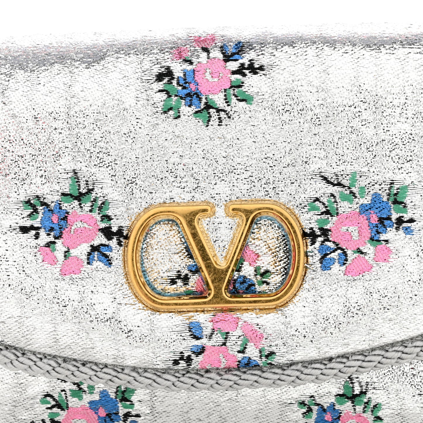 Floral Jacquard Lurex Small DeVain Shoulder Bag Silver