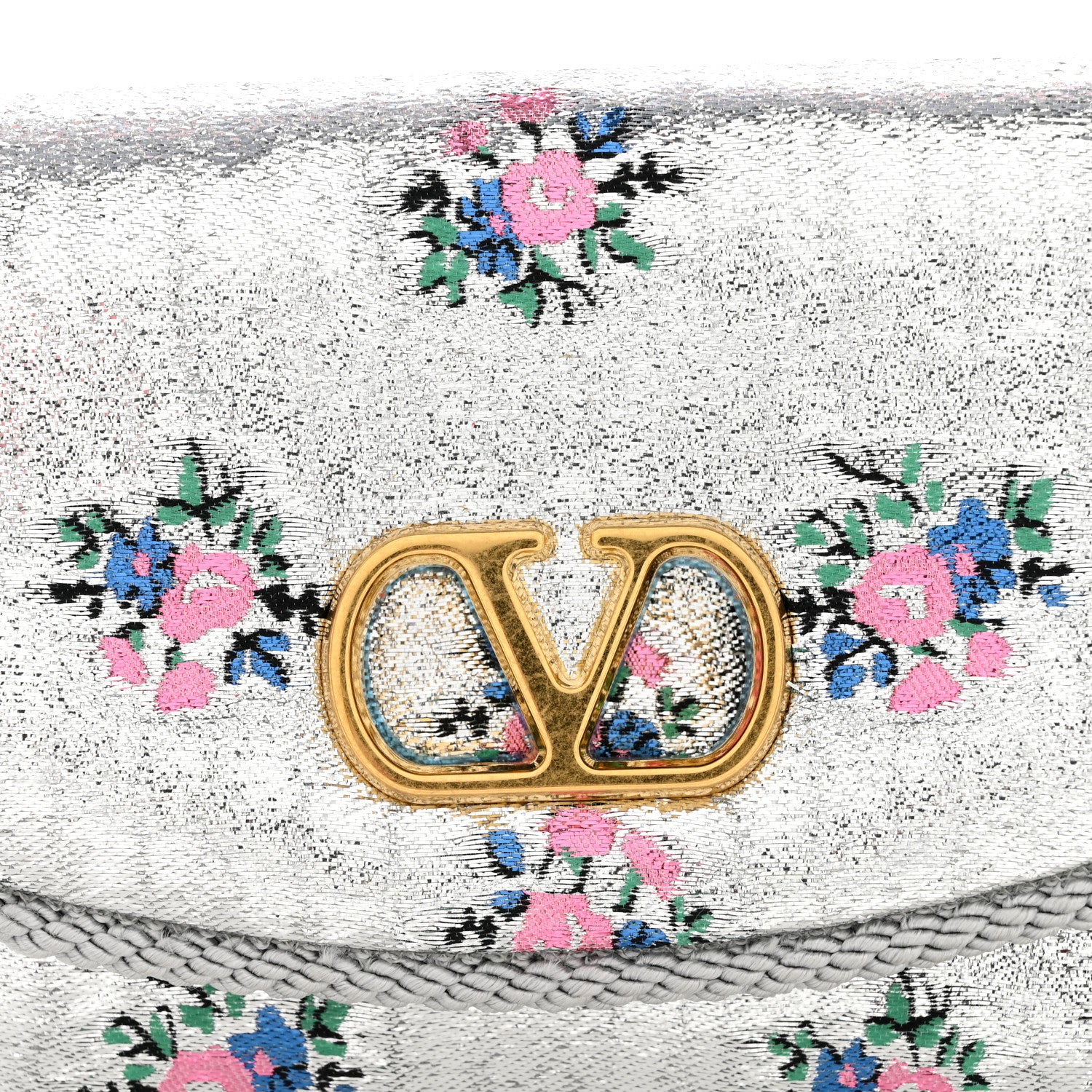 Valentino Garavani Floral Jacquard Lurex Small DeVain Shoulder Bag Silver 11 of 11