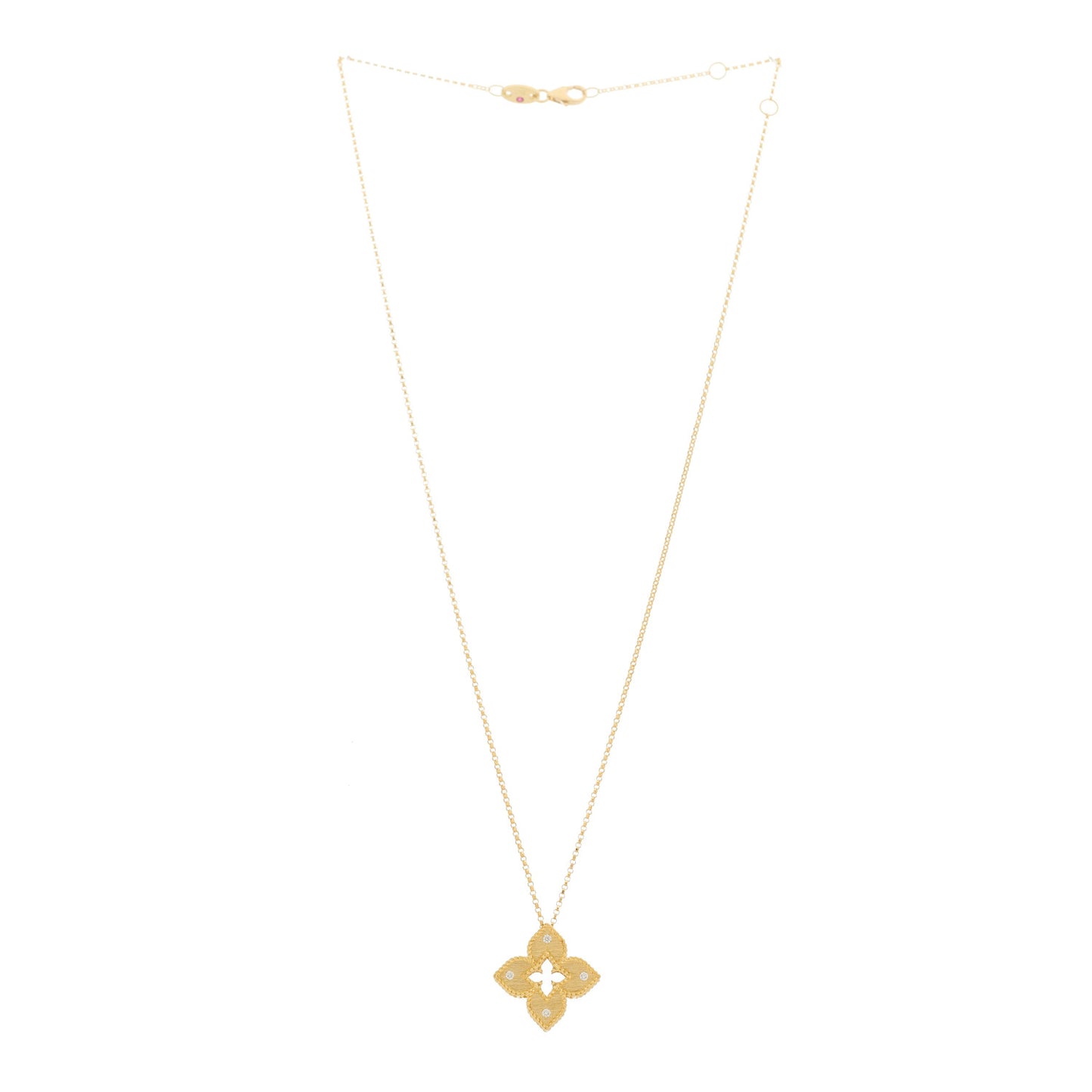 18K Yellow Gold Diamond Medium Venetian Princess Flower Pendant Necklace