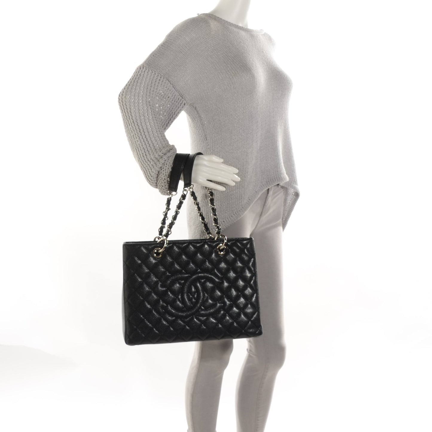 Caviar Quilted Grand Shopping Tote GST Black