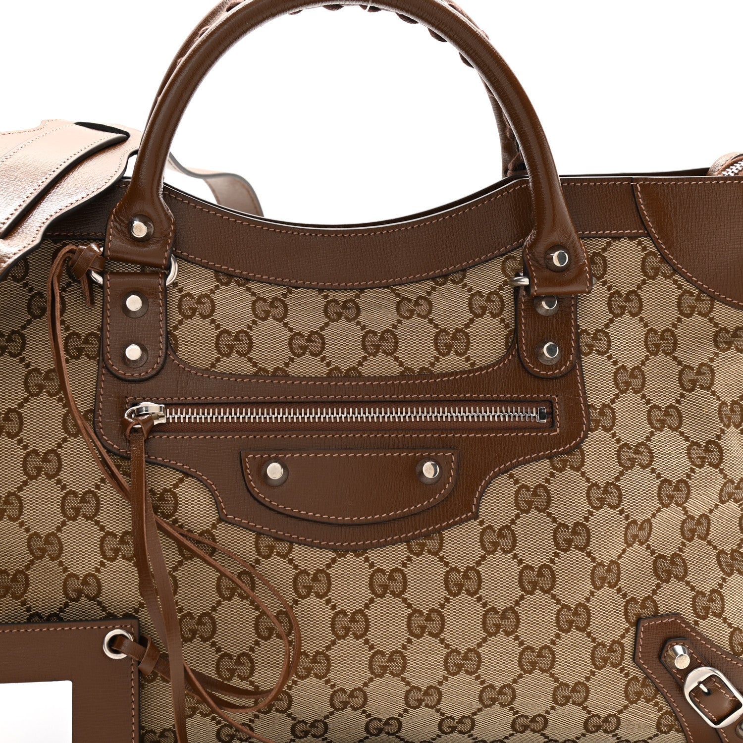 Balenciaga X GUCCI GG Monogram Azalea Calfskin Neo Classic Silver Hardware Medium City Beige Ebony Brown Sugar 8 of 10