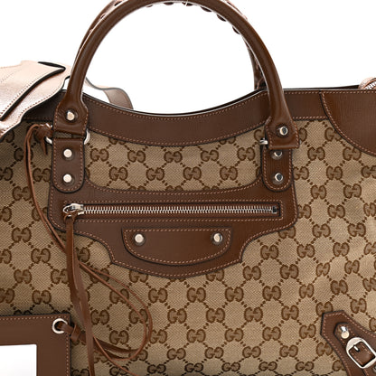Balenciaga X GUCCI GG Monogram Azalea Calfskin Neo Classic Silver Hardware Medium City Beige Ebony Brown Sugar 8 of 10