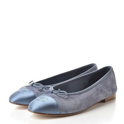 Chanel Satin Denim Goatskin CC Cap Toe Ballerina Flats 39.5 Blue 3 of 15