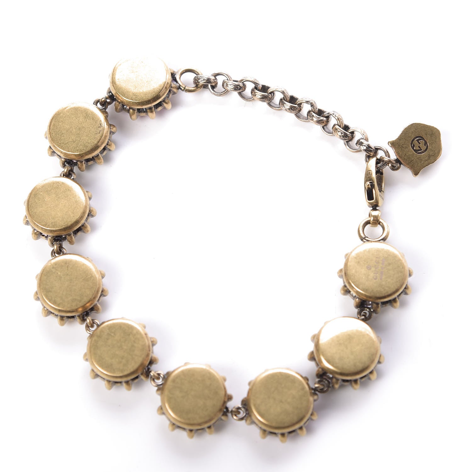 Gucci Crystal Metal Feline Bracelet Aged Gold Multicolor 3 of 6