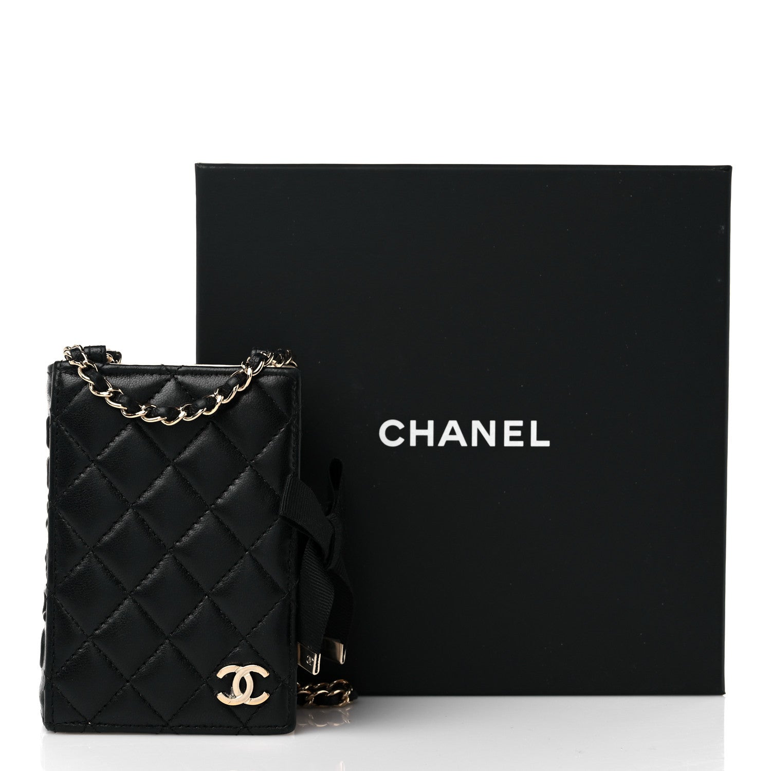 Chanel Lambskin Quilted Book Card Holder on Chain Black 16 of 16
