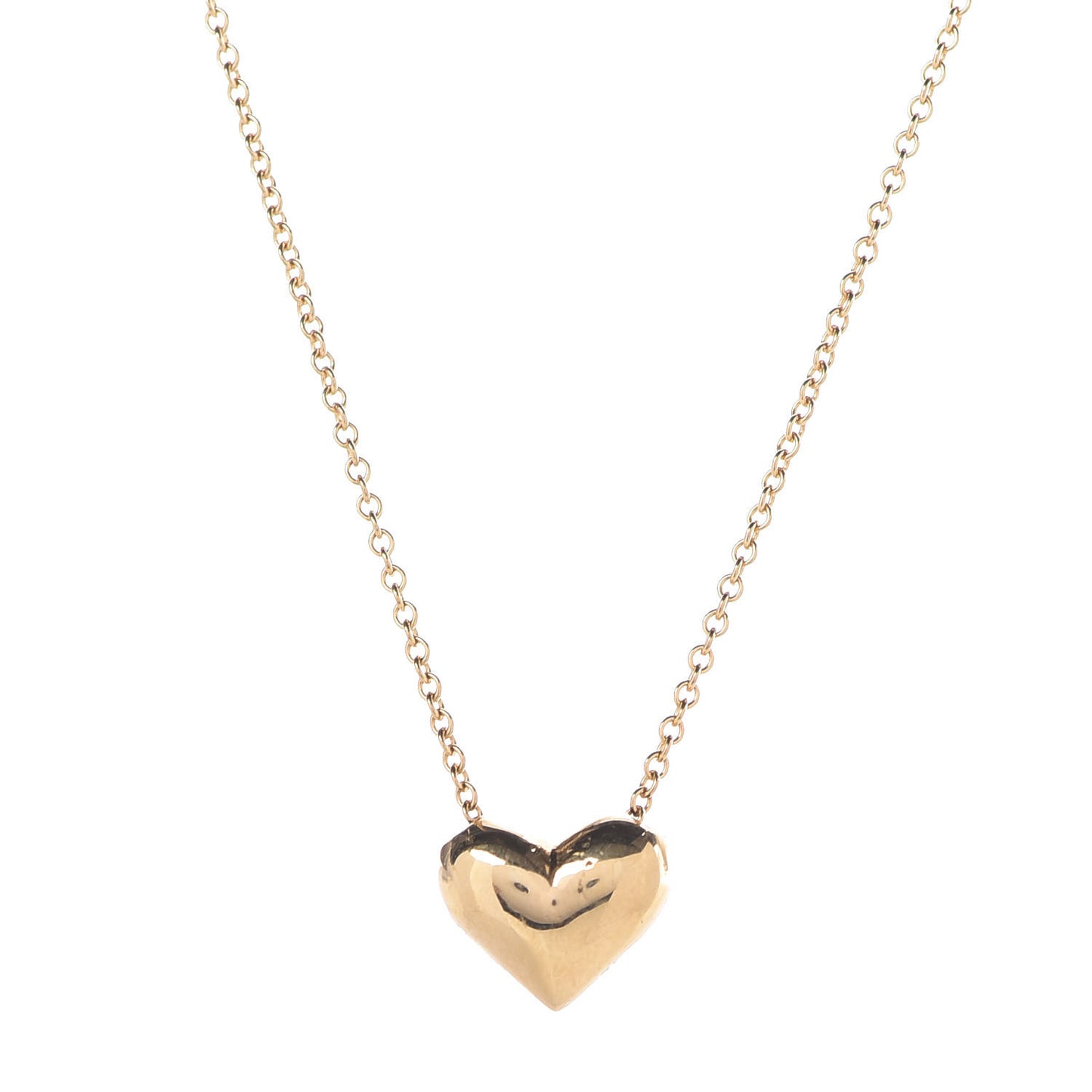 18K Yellow Gold Small Puff Heart Pendant Necklace