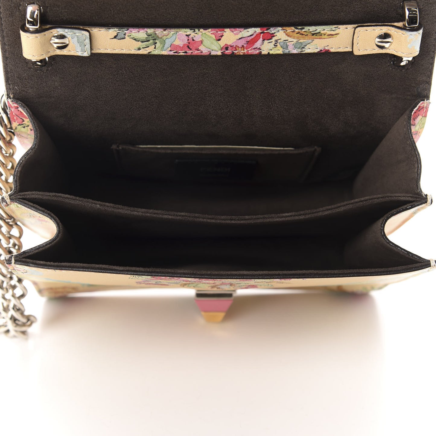 Vitello Marie Antoinette Print Scalloped Mix Studded Small Kan I Shoulder Bag Panna Multicolor