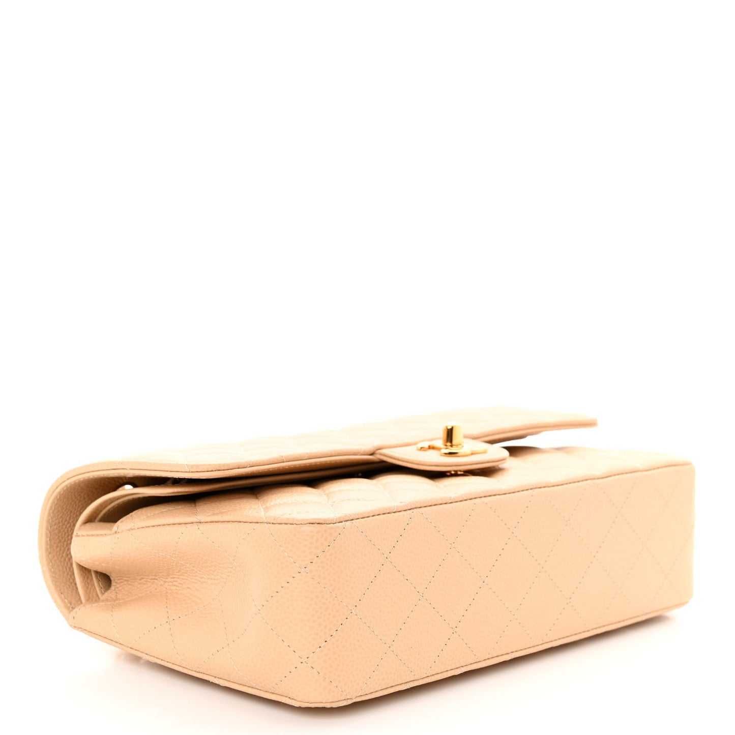 Caviar Quilted Medium Double Flap Beige