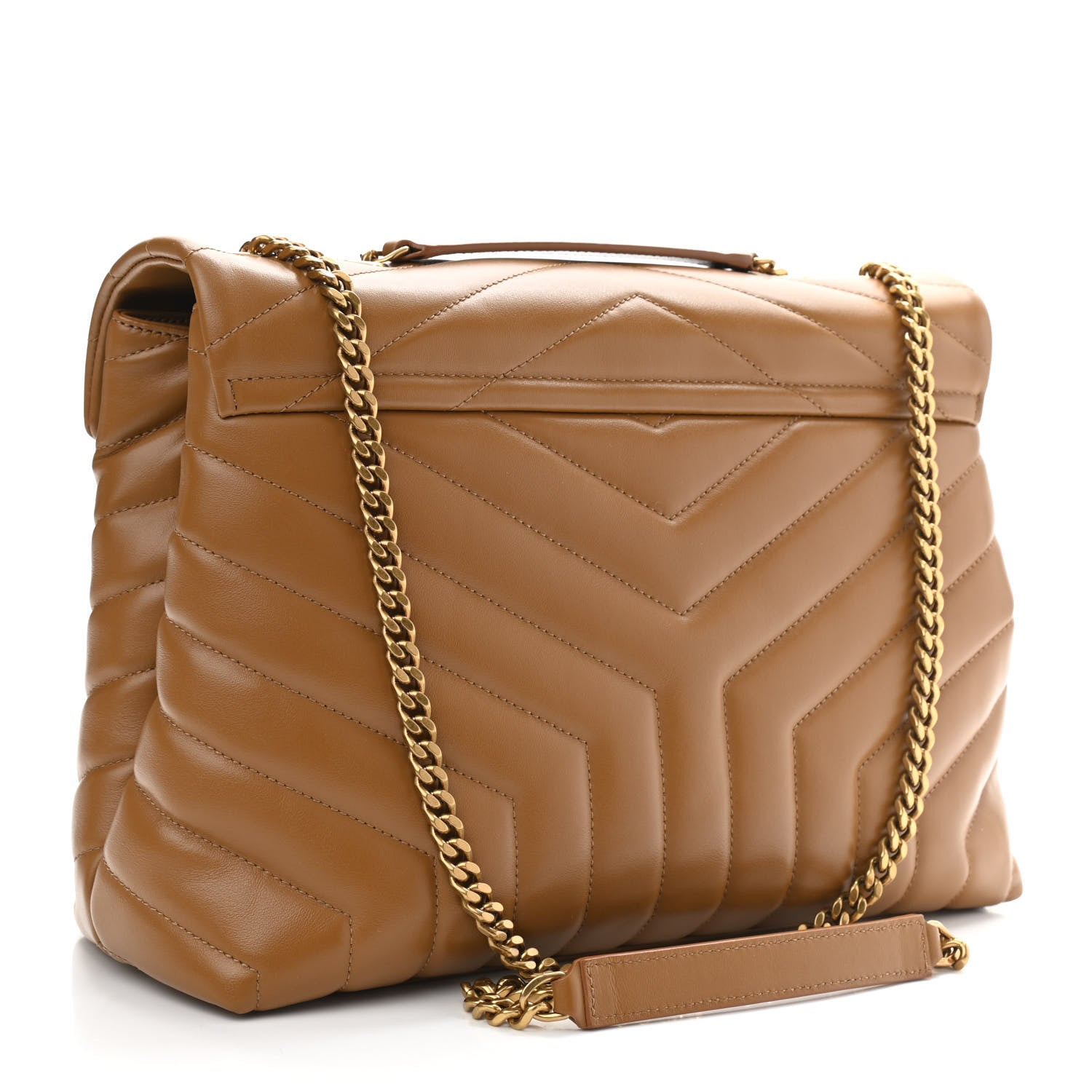 Saint Laurent Calfskin Y Quilted Monogram Medium Loulou Chain Satchel Dark Natural 3 of 13