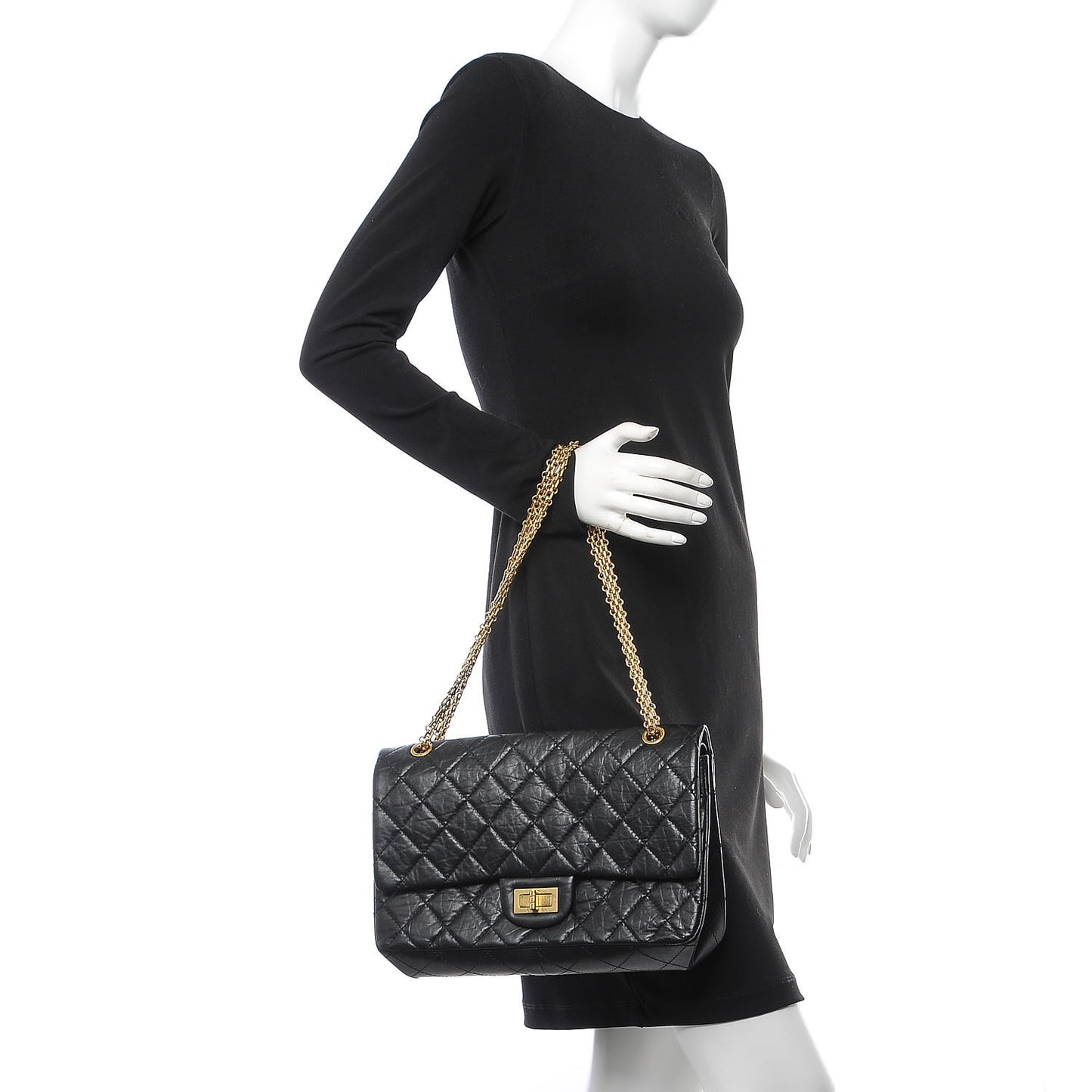 Aged Calfskin Quilted 2.55 Reissue 227 Flap Black