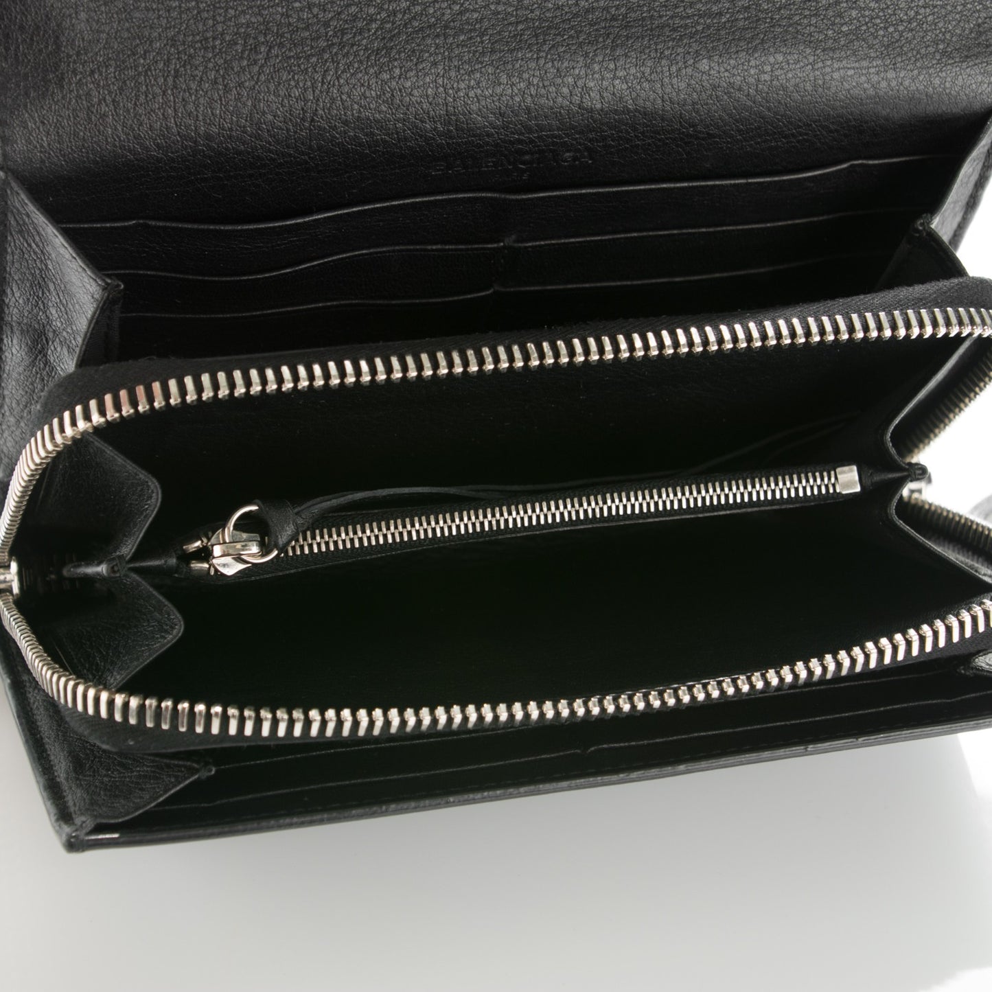 Calfskin Papier Money Zip Around Wallet Black