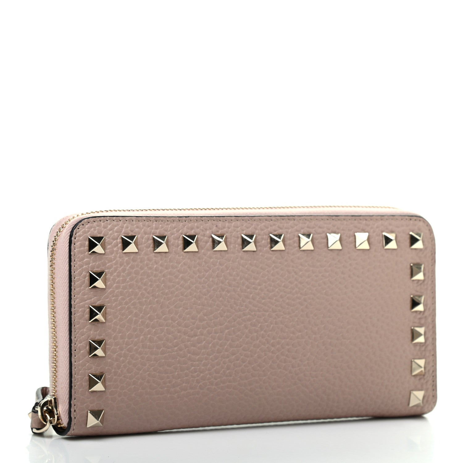 Valentino Garavani Pebbled Calfskin Rockstud Zip Around Wallet Poudre 3 of 8