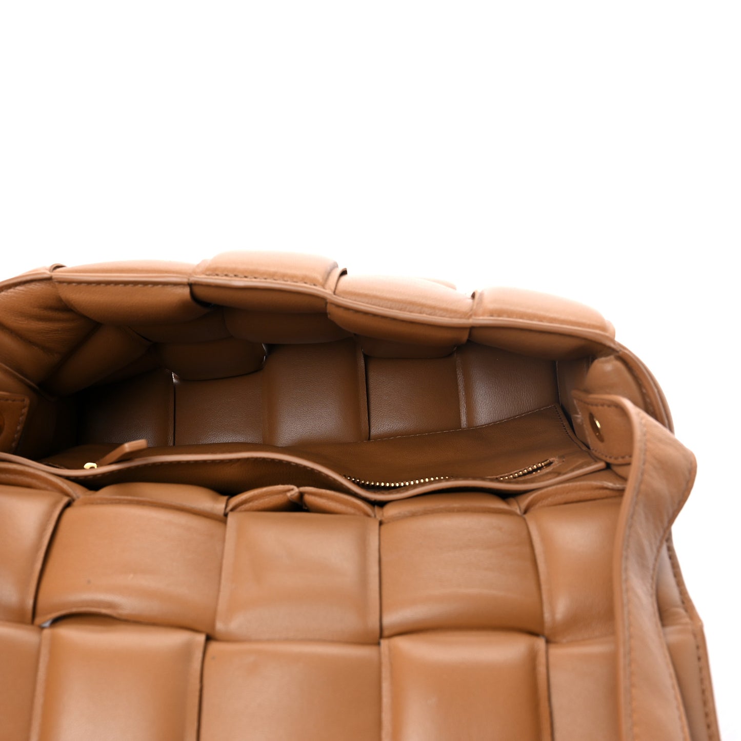 Nappa Maxi Intreccio Padded Cassette Crossbody Bag Caramel