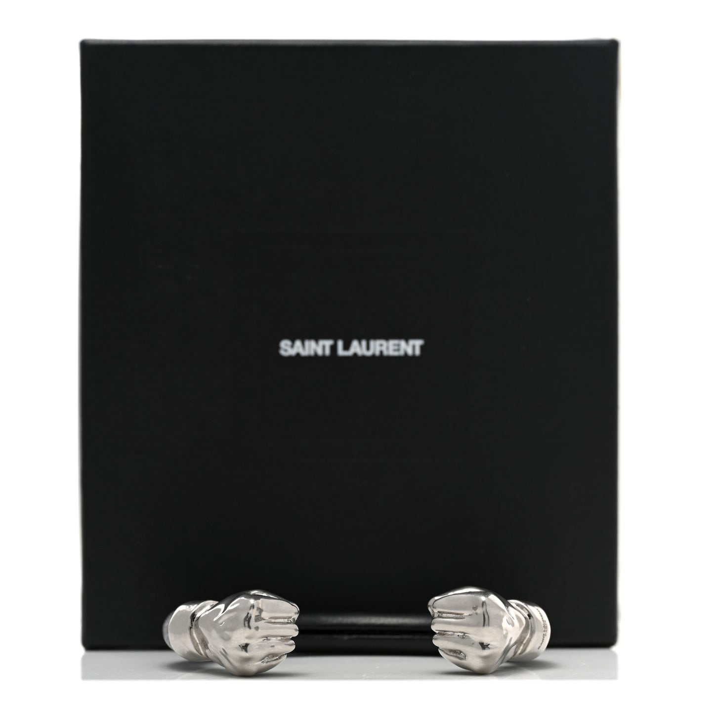 Calfskin Fist Cuff Bracelet Silver Black