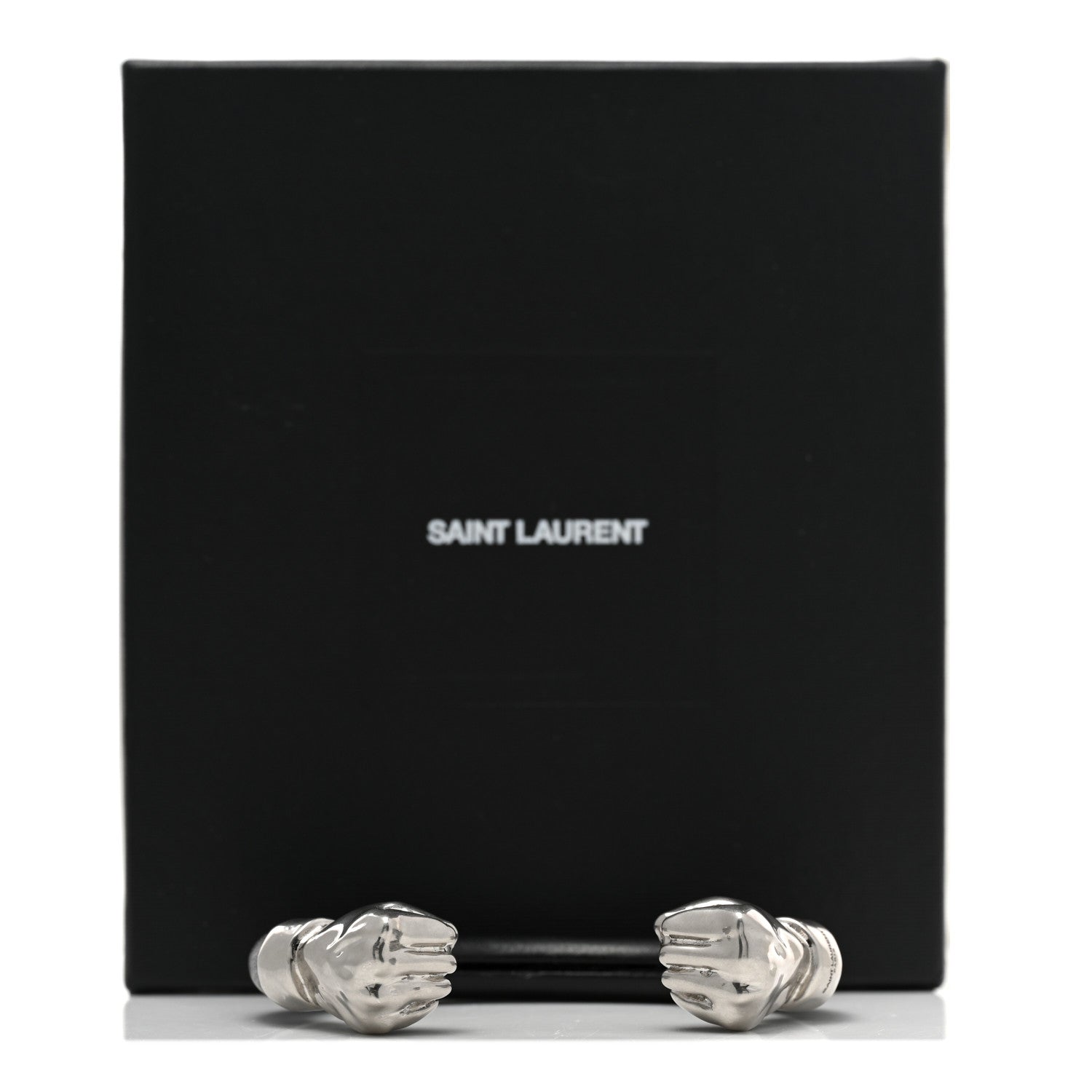 Saint Laurent Calfskin Fist Cuff Bracelet Silver Black 5 of 5