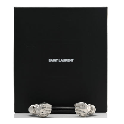 Saint Laurent Calfskin Fist Cuff Bracelet Silver Black 5 of 5