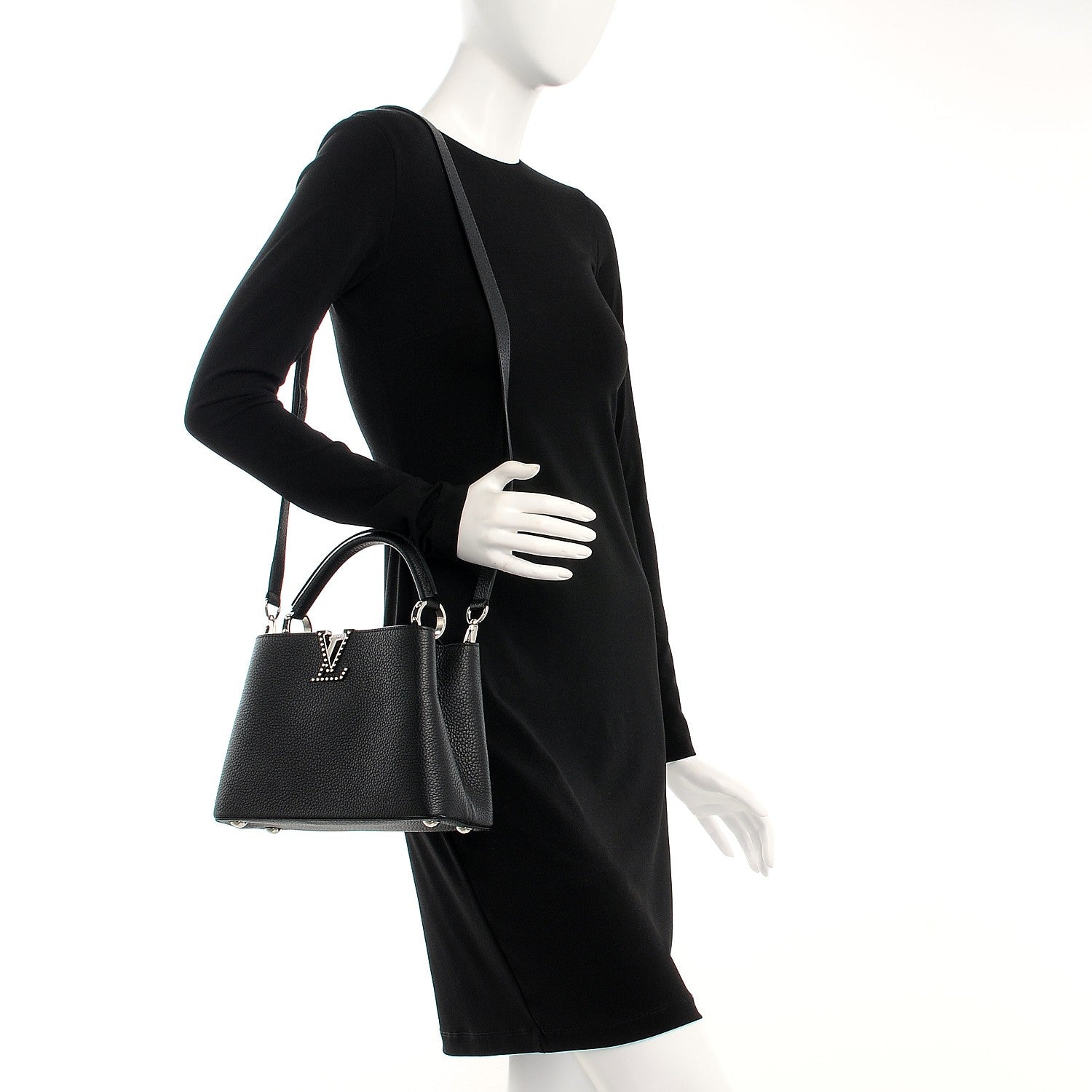 Louis Vuitton Taurillon Studded Capucines BB Black 2 of 8