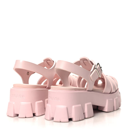 Prada Foam Rubber Metal Triangle Logo Monolith 55mm Cage Sandals 40 Alabastro 4 of 9