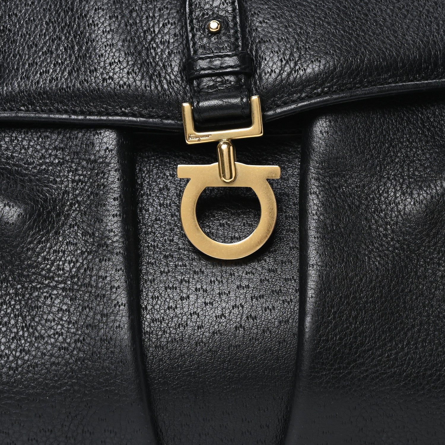 Salvatore Ferragamo Calfskin Perforated Gancini Trifolio Top Handle Bag Black 7 of 10