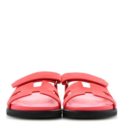 Hermes Suede Goatskin Womens Chypre Sandals 37 Rose Vermillon 3 of 11