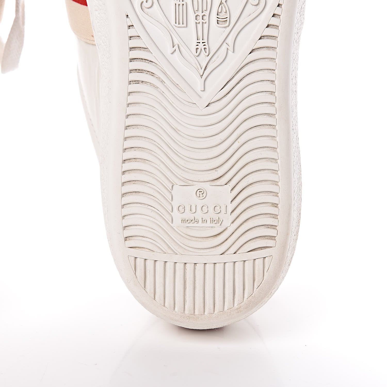 Gucci Calfskin Stripe Mens New Ace Sneakers 9.5 White Ecru Red Flame 8 of 15