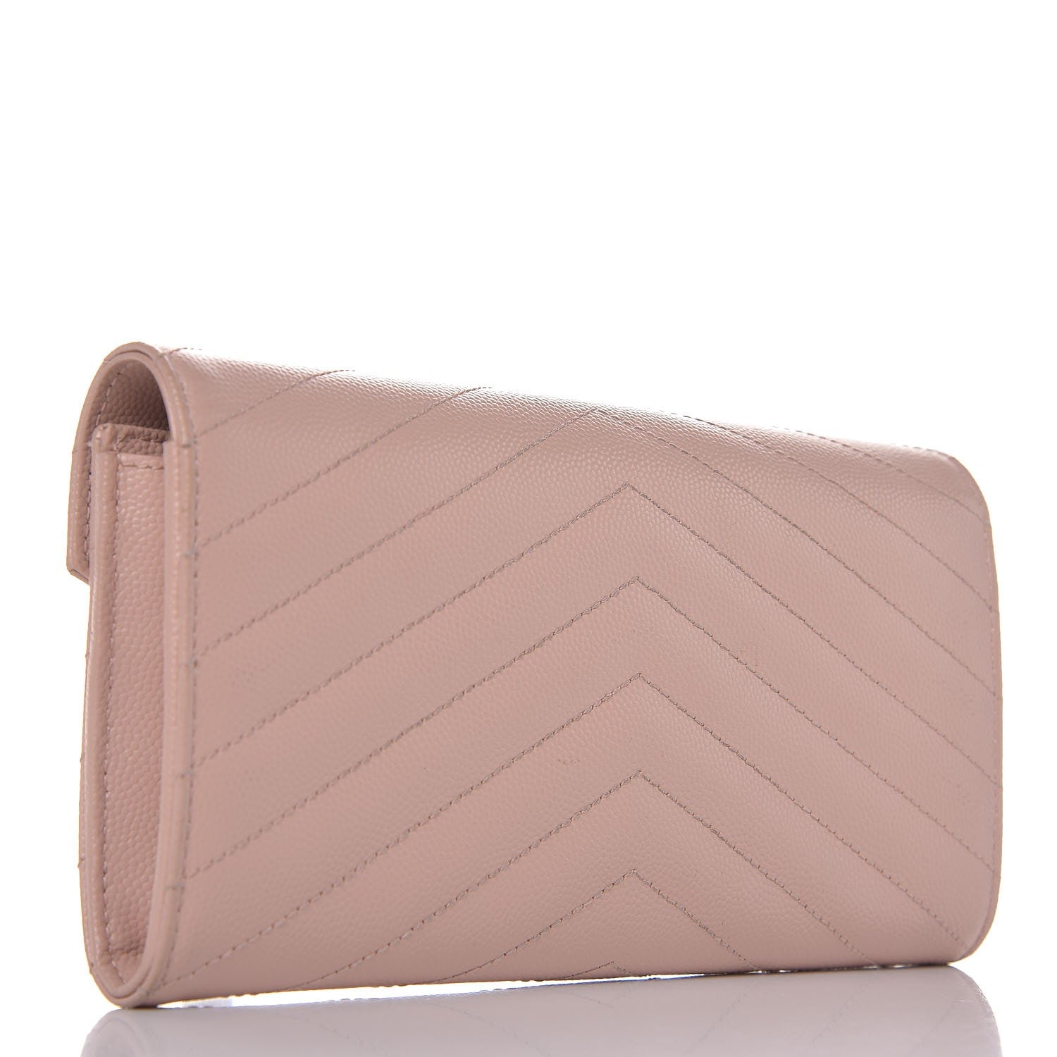 Saint Laurent Grain De Poudre Matelasse Chevron Monogram Wallet Pale Pink 3 of 12