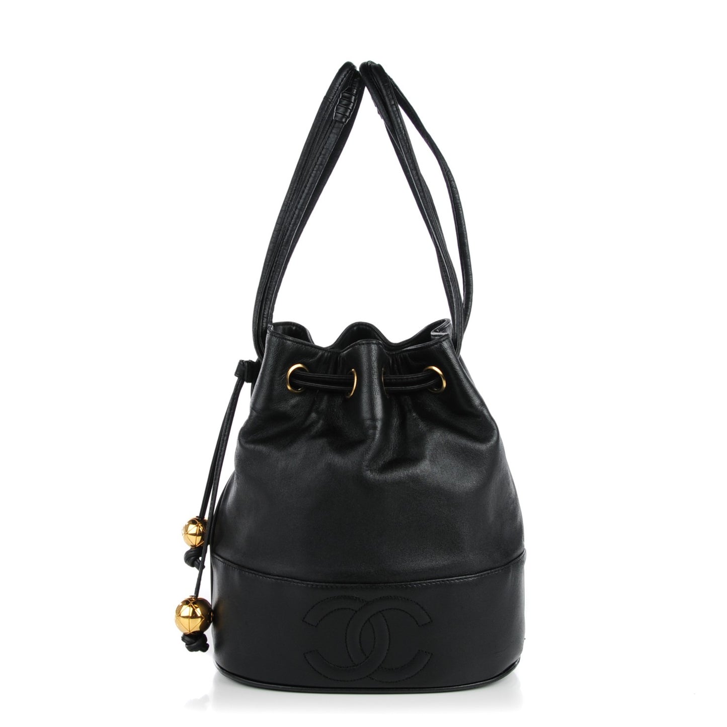 Lambskin CC Drawstring Shoulder Bag Black