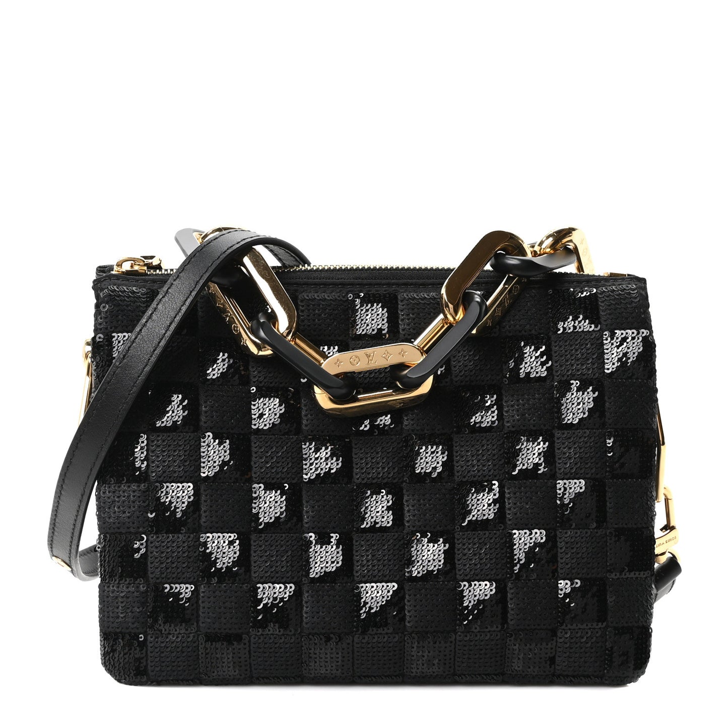Satin Sequin Embroidered Damier Coussin BB Black