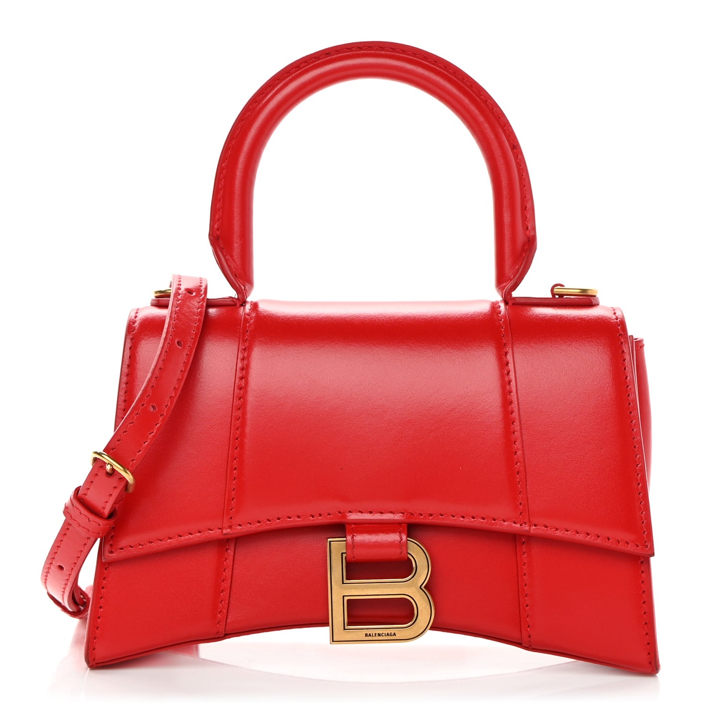 Shiny Box Calfskin Hourglass Top Handle Bag XS Bright Red