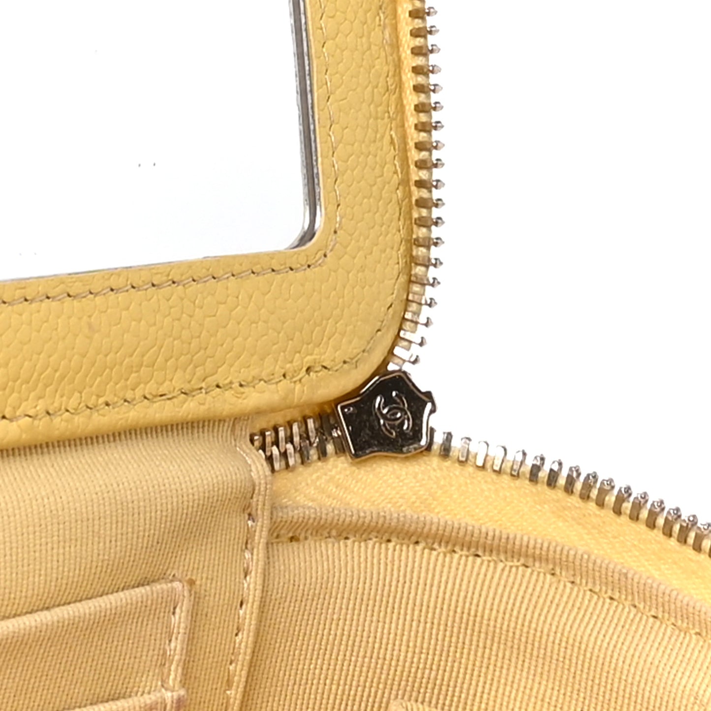 Caviar Quilted Small Tiny CC Vanity Case With Chain Yellow
