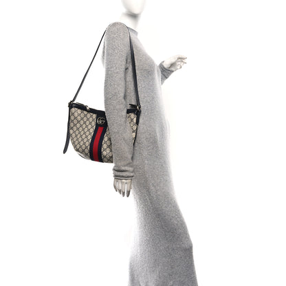 Gucci GG Supreme Monogram Textured Dollar Calfskin Web Small Ophidia Half Moon Hobo Beige Blue 2 of 10