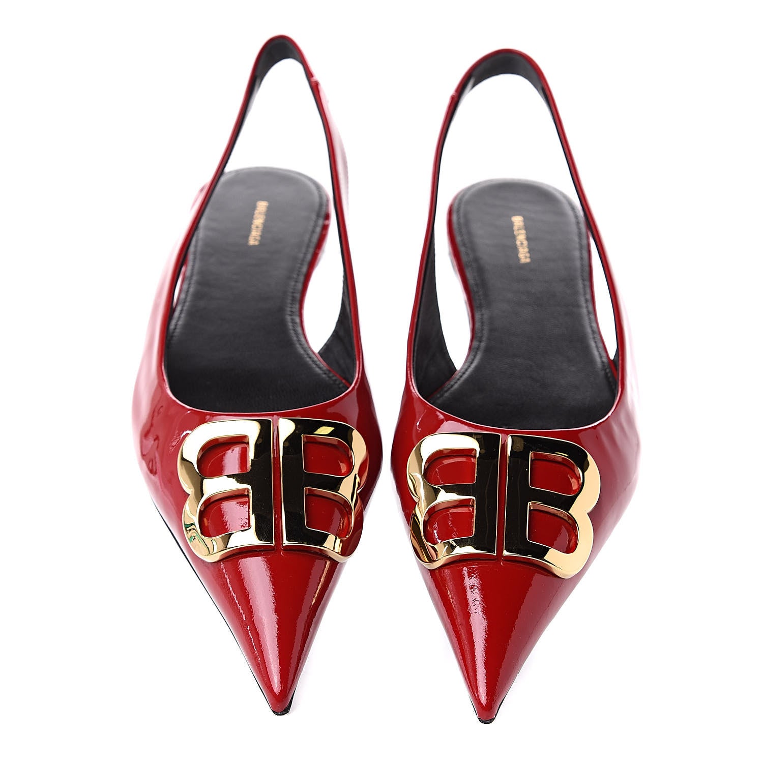 Balenciaga Patent BB Knife Pointy Toe Slingback Flats 39 Rouge Cardinal 3 of 10