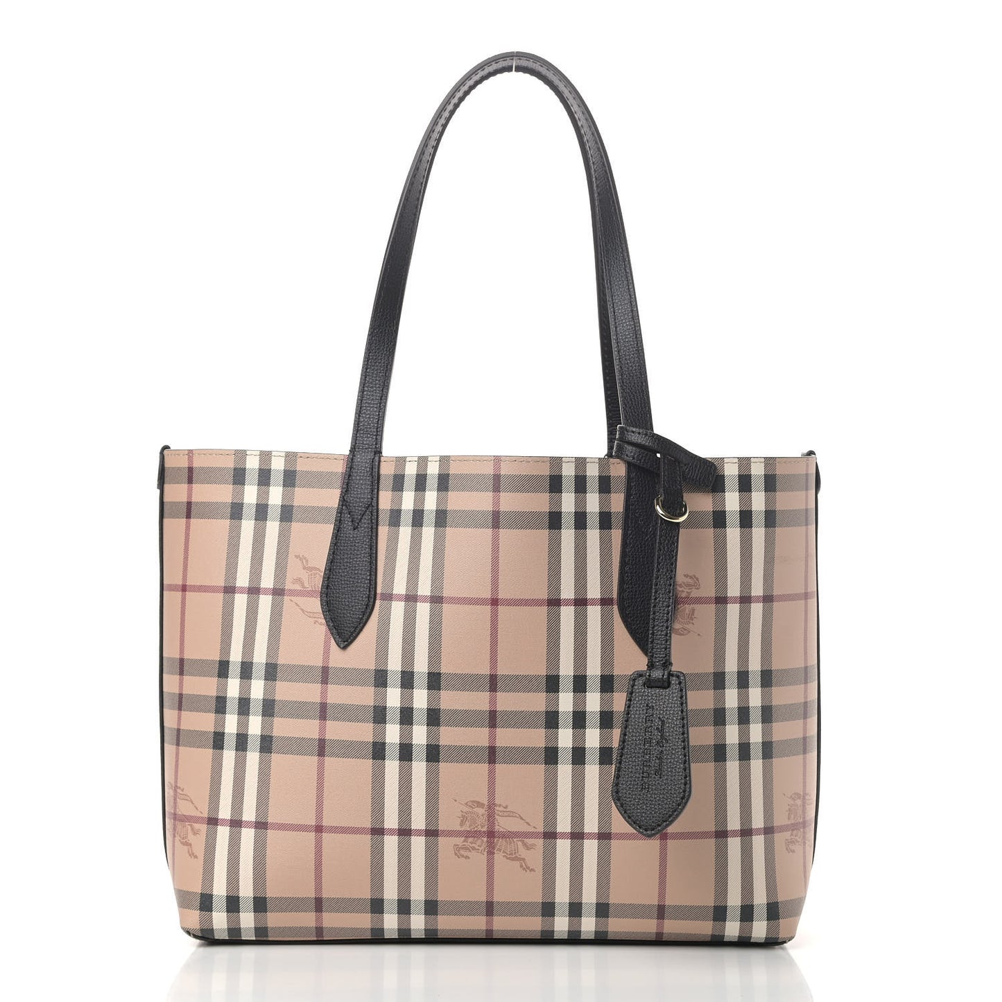 Grainy Calfskin Haymarket Check Medium Reversible Tote Black