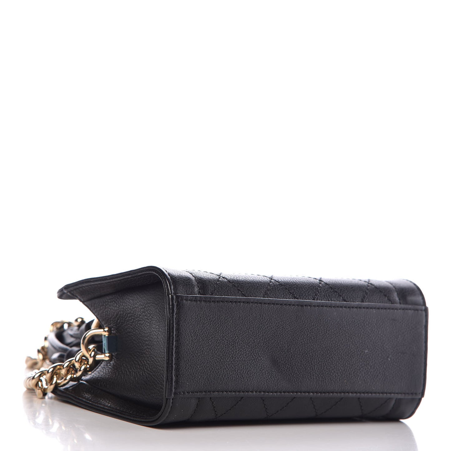 Grained Calfskin Stitched Mini Label Click Shopper Tote Black