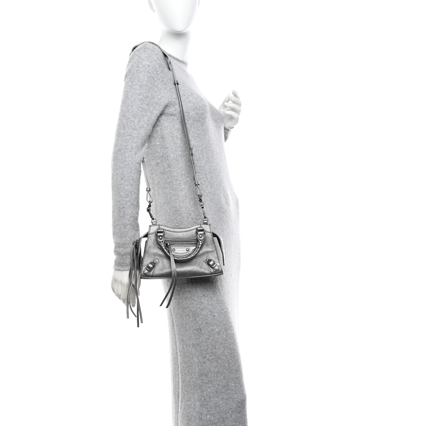 Metallic Grained Calfskin Neo Classic Silver Hardware Mini City Silver