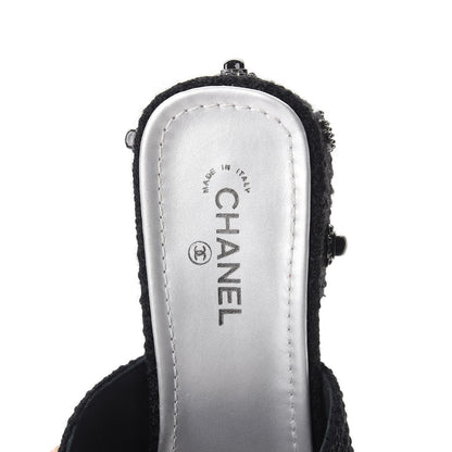 Chanel Tweed Gripoix Embellished Slides 38 Black 9 of 12