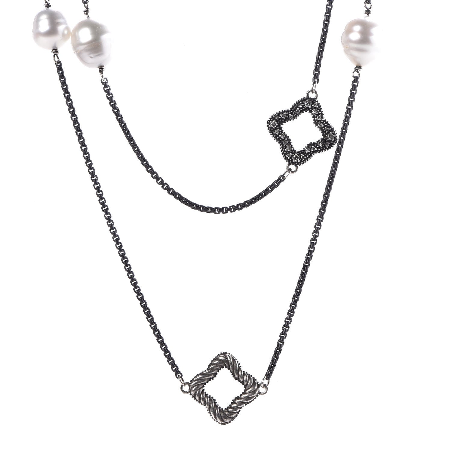 David Yurman Darkened Sterling Silver South Sea Pearl Diamond Quatrefoil Necklace 4 of 6