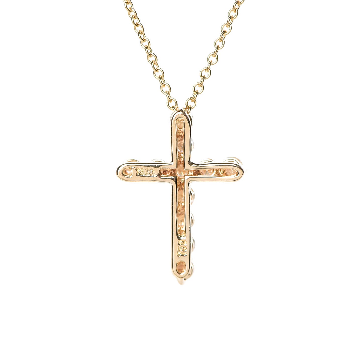 18K Yellow Gold Diamond Small Cross Pendant Necklace