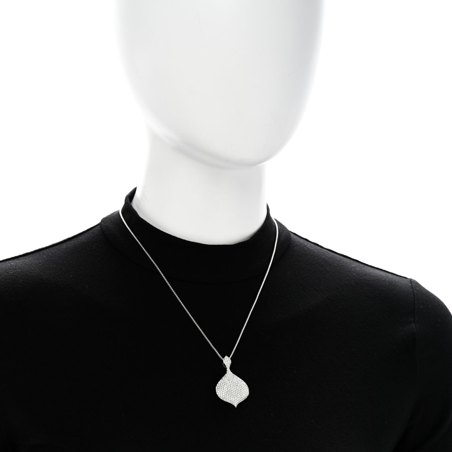 18K White Gold Diamond Pave Drop Pendant Adjustable Necklace