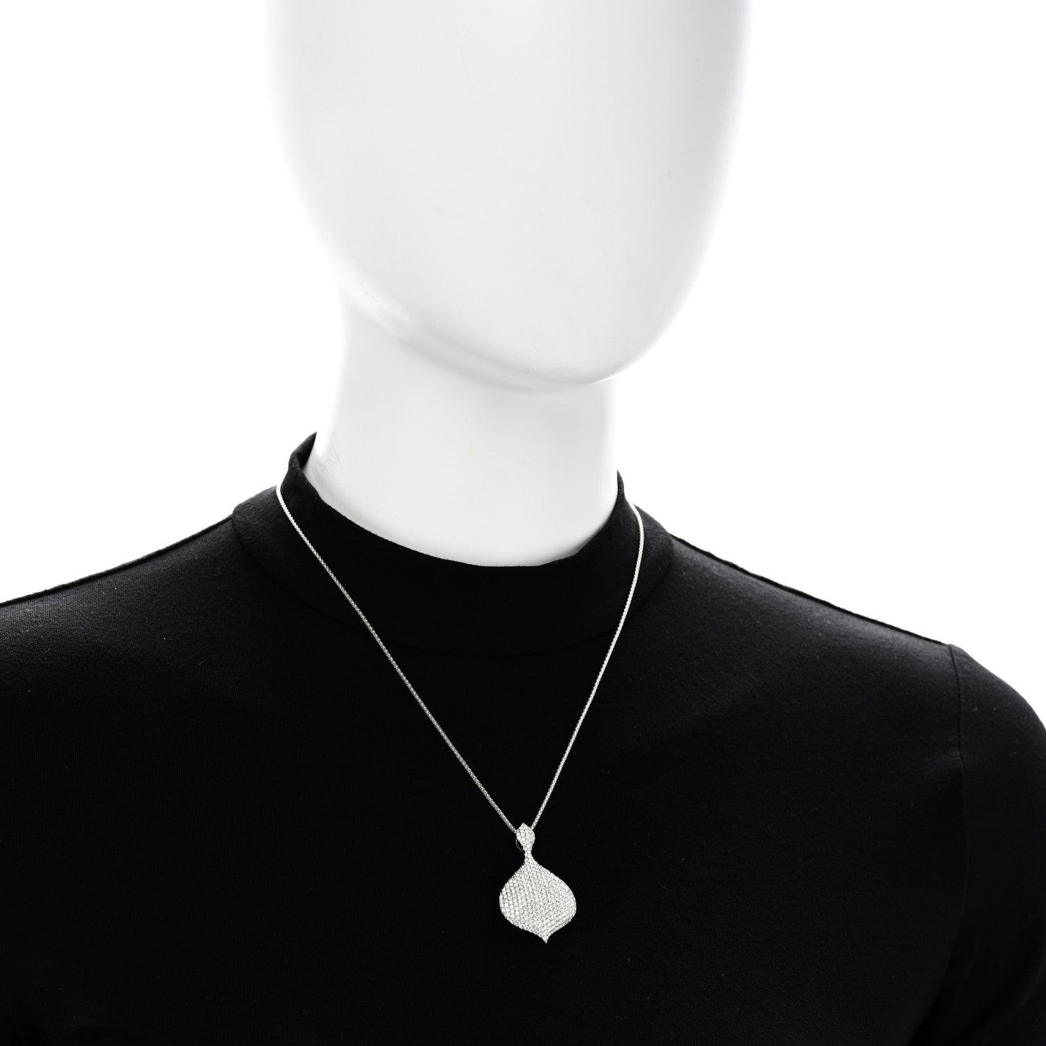 Parker & West by FASHIONPHILE 18K White Gold Diamond Pave Drop Pendant Adjustable Necklace 2 of 5
