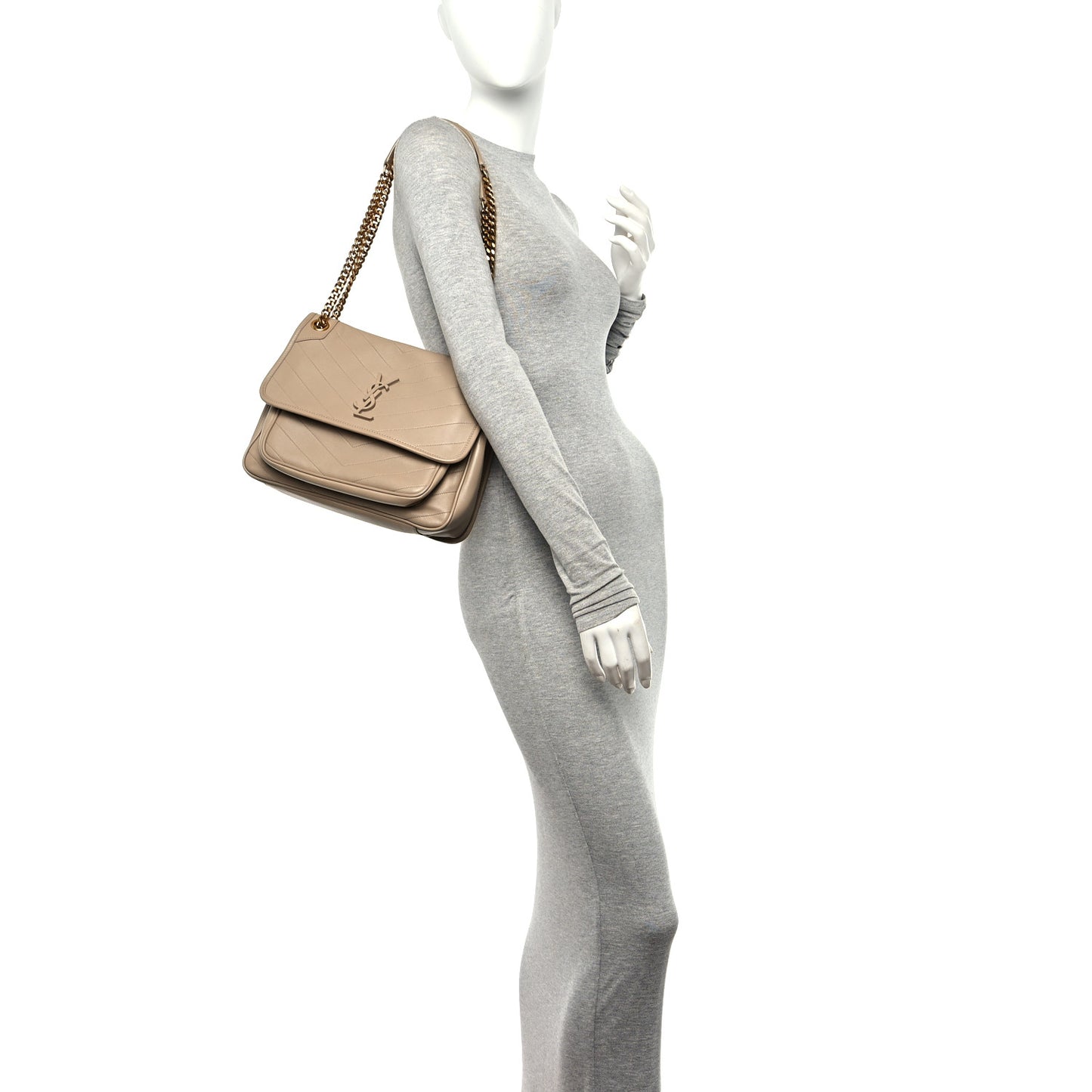 Lambskin Matelasse Monogram Medium Niki Chain Satchel Dark Beige