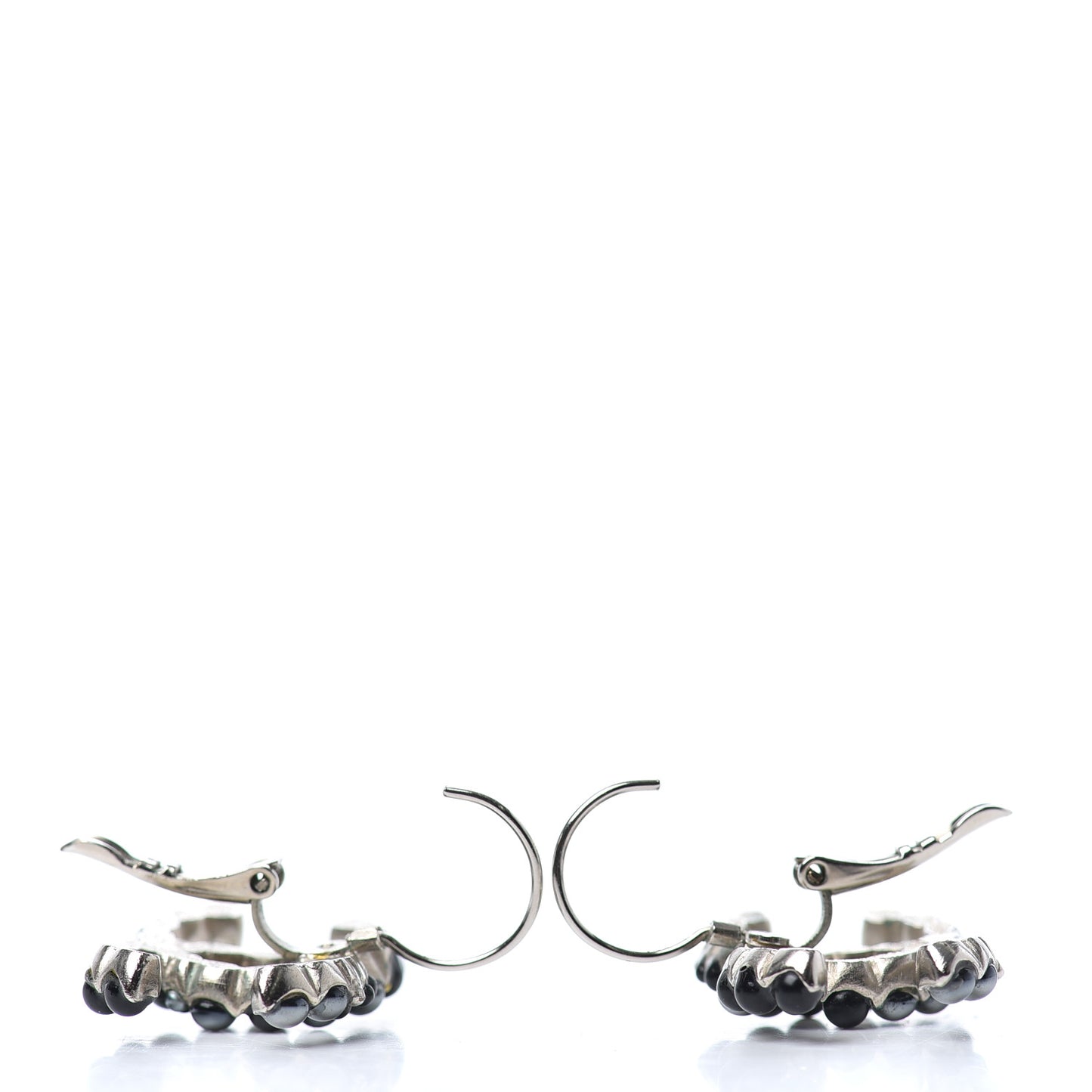 Bead CC Drop Earrings Black Silver