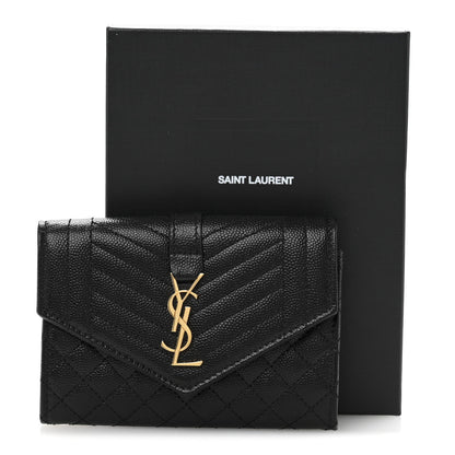 Saint Laurent Grain De Poudre Textured Mixed Matelasse Triquilt Small Monogram Envelope Wallet Black 9 of 9